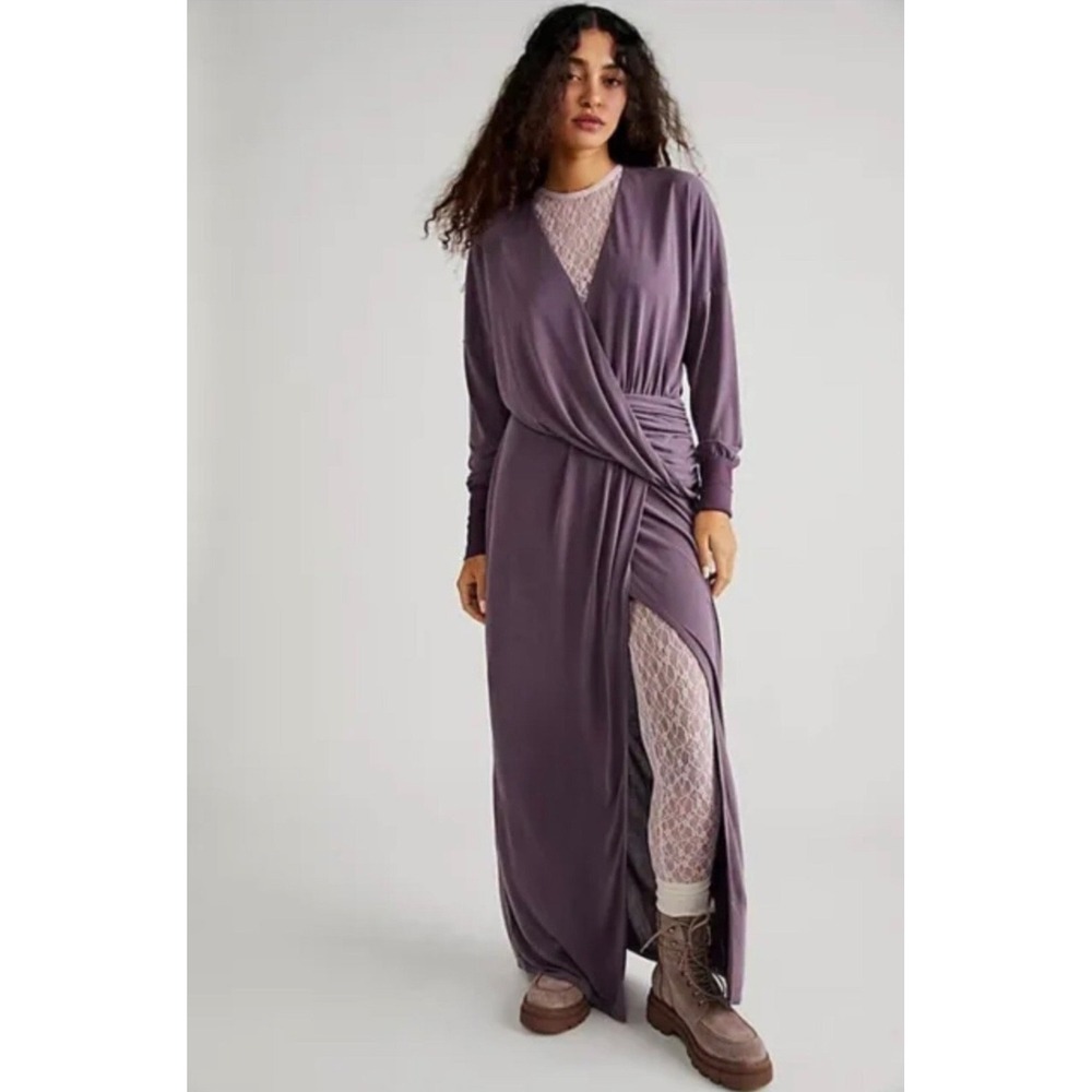 Flaw - Free People Riley Cupra Long Sleeve Faux Wrap Maxi Dress - Plum - Size SP